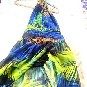 Fashion Nova Vibrant Blue & Green Halter Maxi Dress, Size: XS, NWT